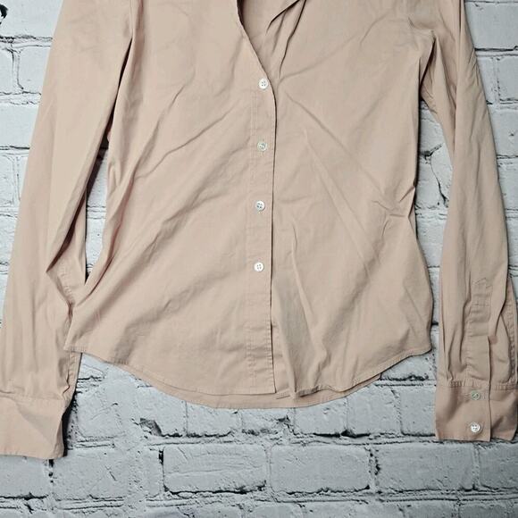 Theory Cotton Blend Pale Blush Pink Button Up V Neck Collared Blouse Size P - Picture 3 of 10